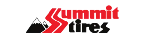 Summit logo with red stylized text and a black mountain graphic under it in the background